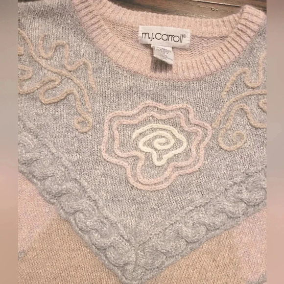 M.J. CARROLL Silk Angora Lambswool pink gray beige cream tunic sweater VINTAGE M - Picture 5 of 13